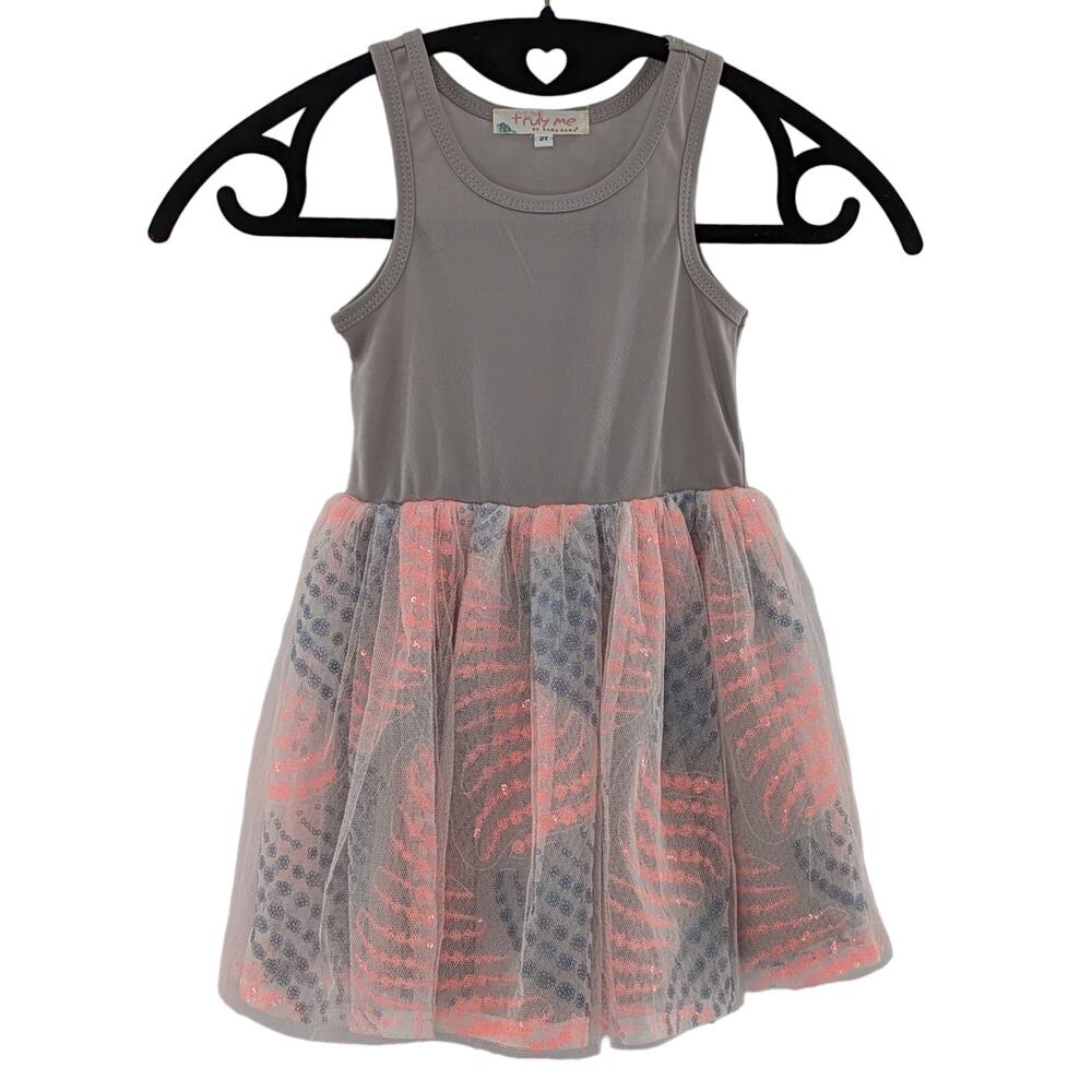 Girls Tulle Dress Pink Grey Truly Me by Sara Sara Size 2T - Picture 1 of 7